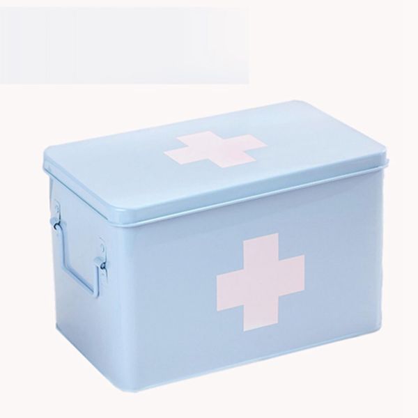 First Aid Kit, Medicine Box, Stainless Steel, Metal, Lid Included, Double Layer, First Aid Box, Medicine Box, Medicine Case, Small Items, Storage Organization, Desktop Storage, Portable, Multi-functional Storage Case, Moisture-proof, Durable, Students, Wo