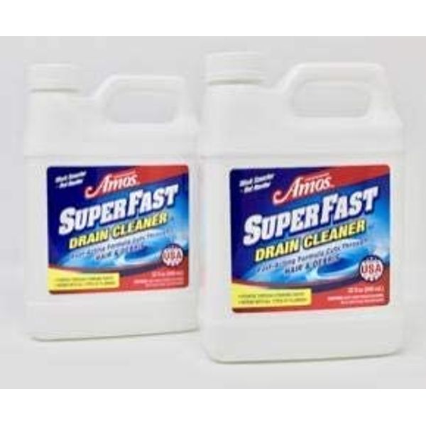 Professor Amos' Superfast Drain Cleaner 2 Pack Dissolve Hair, Grease, Food & Build Up Fast, 8-12 Applications