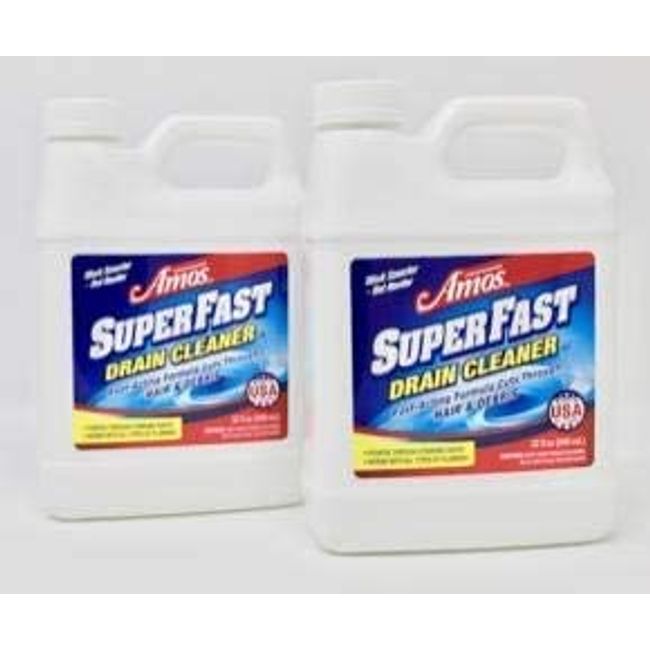 Professor Amos' Superfast Drain Cleaner 2 Pack Dissolve Hair, Grease, Food & Build Up Fast, 8-12 Applications
