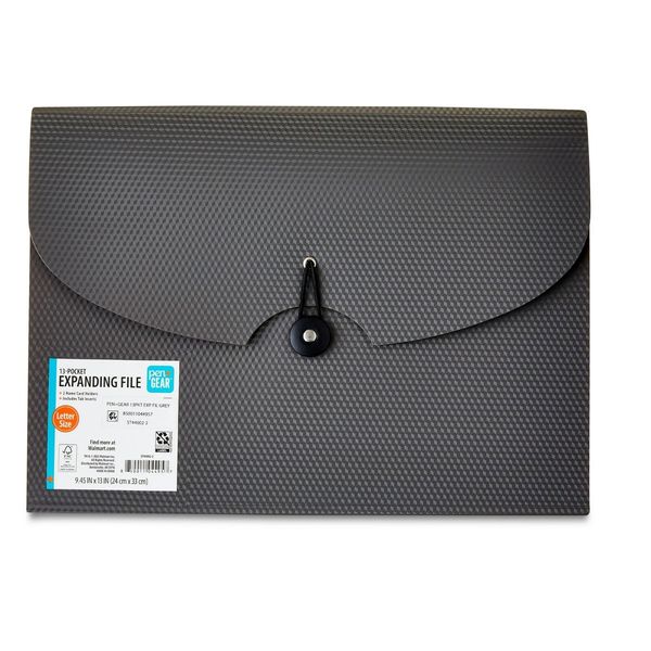 Pen+Gear 13-Pocket Letter-Size Expanding File Folder, Tabs, Textured Gray