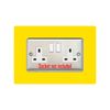 5X Double Socket Surround, Acrylic Back Panel or Plate, Protect Wall from Finger Prints, Font Colour:Yellow