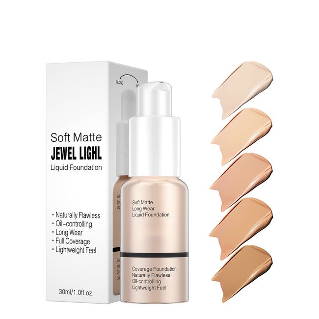 Foundation, Concealer Flüssige Foundation, 30ml Grundierung, Full Coverage Face Foundations Liquid Matte Oil Control Concealer, Makellose Creme Glatt Lang anhaltend（Perlweiss）