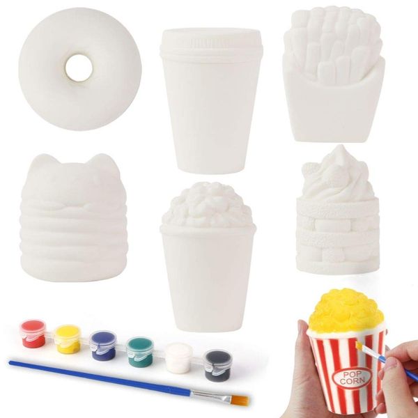 LovesTown Squishy Making Kit, 6 Pcs DIY Squishies Slow Rising Jumbo Food DIY Dessert Toy Paint Your Own Squishies for Birthday Gifts