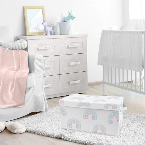 Sweet Jojo Designs Pastel Rainbow Girl Small Fabric Toy Bin Storage Box Chest For Baby Nursery or Kids Room - Blush Pink, Purple, Teal, Blue and White