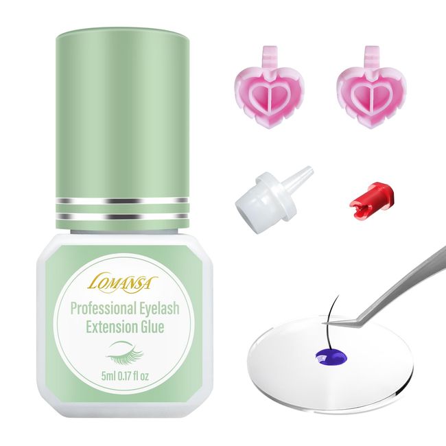 Lomansa Wimpernkleber für Wimpernverlängerung, Lash Extension Glue, Wimpernkleber für empfindliche Augen, 2 Sekunden Trocknungszeit und Letzten 5-6 Wochen(5ml)