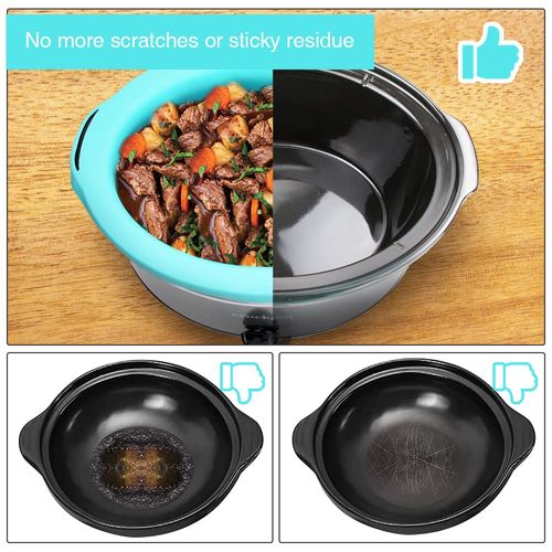 ChefAid Slow Cooker Liners, 100% Silicone Reusable Crock Pot Insert Accessories for 6-8 Oval or Round Quart Slow Cookers, Food Safe & Dishwasher Safe (Grey-Mint)