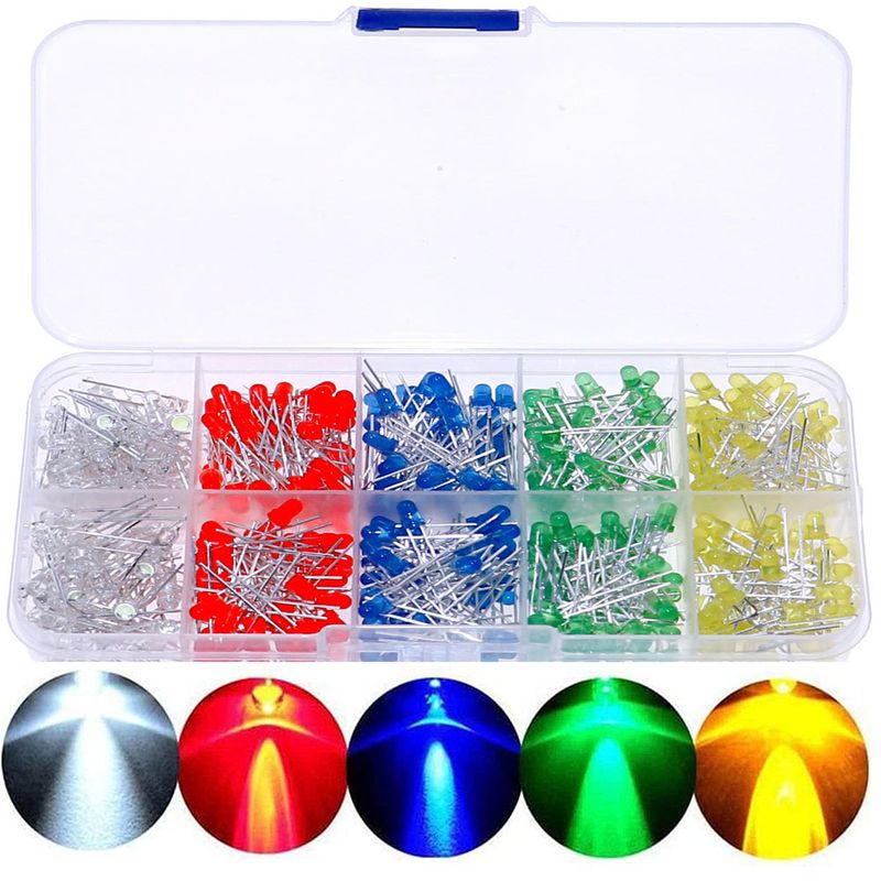 MINGZE 3mm 5mm LED Diodes, Diffused 2 Pin Round Head Light Emitting ...