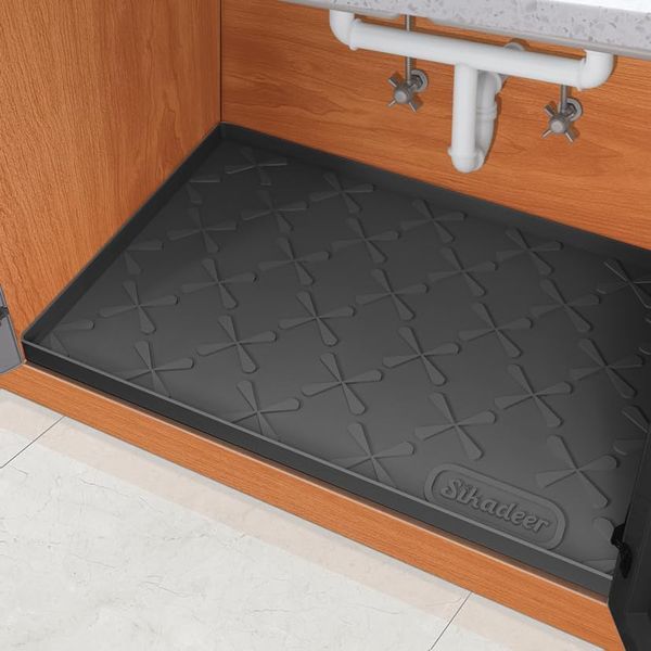 under Sink Mat for Kitchen Waterproof, 25" X 22" Silicone Mat Cabinet Liner f...