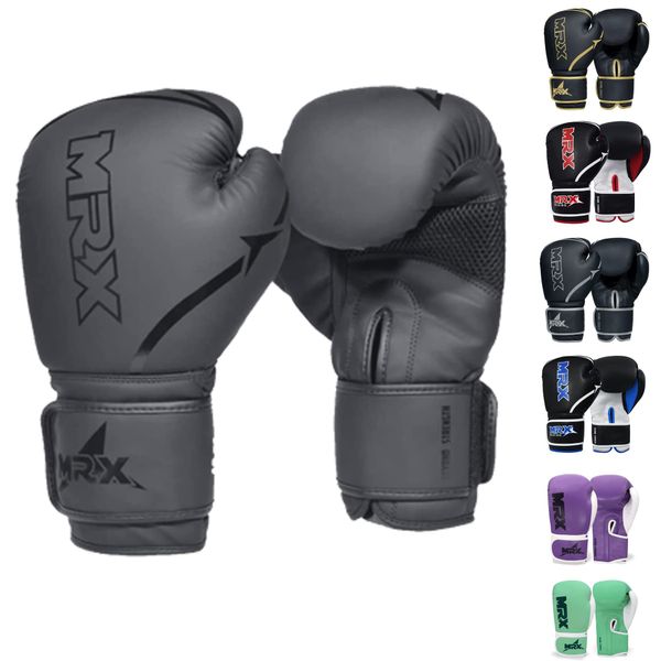 MRX Boxing Gloves Fighting Training Combat Train Workout Sparring Grappling Durable Light Weight Adult Punch Bag Glove Muay Thai Punching Mitts Kickboxing MMA Gloves Men and Women Black 10oz