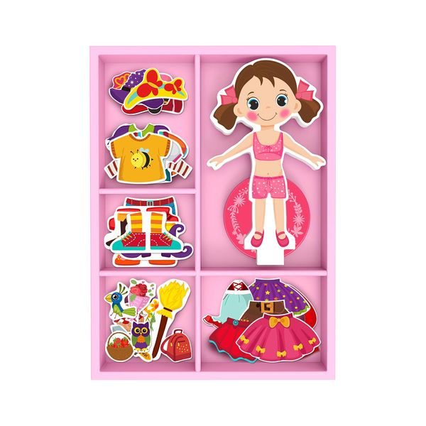 TOYSTER'S Magnetic Wooden Dress-Up Dolls Toy | Pretend Play Set Includes: 1 Wood Doll with 30 Assorted Costume Dress Ideas | Not Your Average Paper Doll | Great Gift Idea for Little Girls 3+