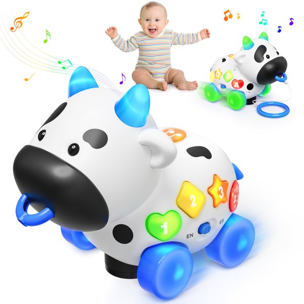 ToddlerCley Musical Toys 1 Year Old Boy Girl, Bilingual Cow Baby Toy for 6-12-18 Months, Learning Toddler Toys for 1 + Year Old Gift, 1st Birthday Gifts, Crawling Walking Toys 7 8 9 Month