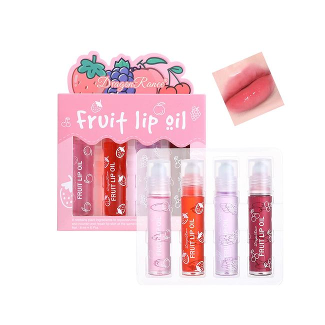 Pakivs 4 Stück Lip Gloss Obst Geschmack Feuchtigkeitsspendende Lippenstifte, Transparente Farblose Prallere Lippenlotion Rollende Kugel Lippenöl flüssiger Lippenstift