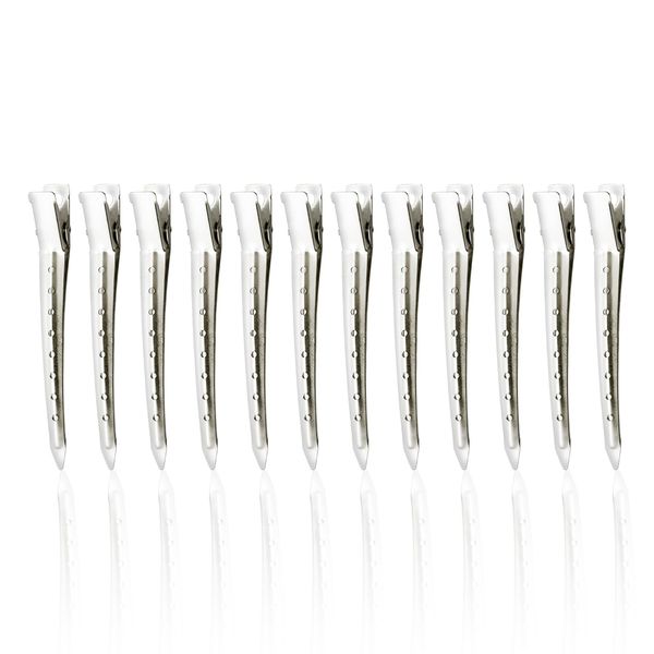 Vanyibro 24 Pieces Duck Bill Silver Curl Clips,3.5 Inches Metal Section Clips for Hair Extensions, Alligator Hair Clips