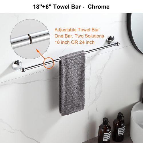 BGL Bathroom Hardware Set, Chrome Adjustable Expandable Towel Bar 4-Piece Bathroom Accessory Set Wall Mounted Robe Hook Toilet Paper Holder Towel Ring Towel Bar