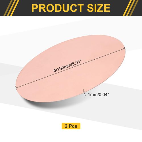 uxcell 2Pcs T2 Copper Round Plates, 6" Dia x 0.04" Thick, Pure Copper Metal Sheets for DIY Crafts & Metal Stamping
