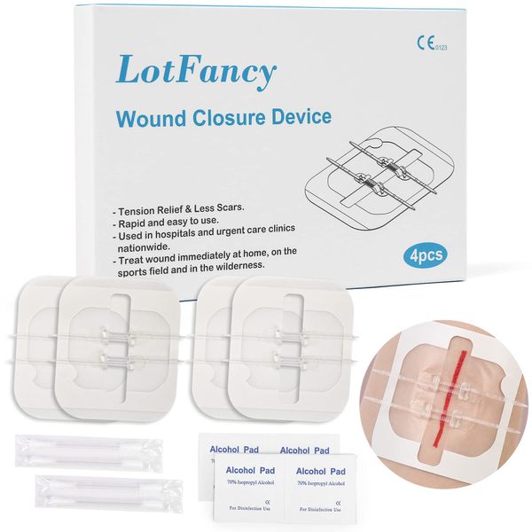 LotFancy Emergency Wound Closures, 4-Count, First Aid Supplies, Medical Butterfly Bandaids, Surgical Sutures Laceration Repair Kit with Accessories, Sterile, Latex-Free