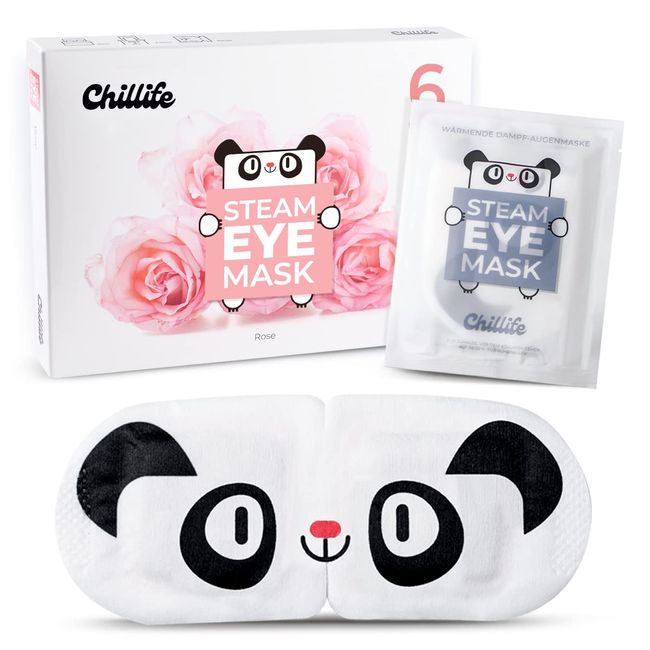 Chillife 6 Augenmasken mit Rosen Duft I wärmende Augenmaske für Entspannung, Spa, Wellness I Hilft bei trockenen, geschwollenen Augen und dunklen Ringen I Steam Eye Mask mit Panda Design