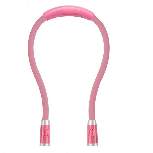 Rechargeable LED Neck Reading Light, Book Lights for Reading in Bed, 3 Brightness Levels, 2 Flexible Soft Silicone Arms Comfortable Wear, Long Lasting. Perfect for Bookworms, Craft & Knitting (Pink)