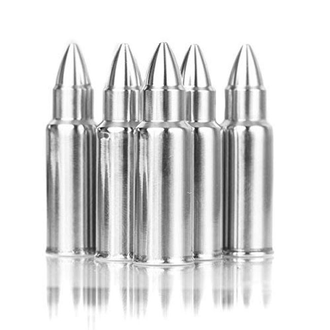 Bullet Whiskey Chillers Stones in Black Ammo Can - 1.75in Whiskey Rocks -  Stainless Steel Bullet Shaped Ice Cubes, Gift Box Come, Tongs and Storage