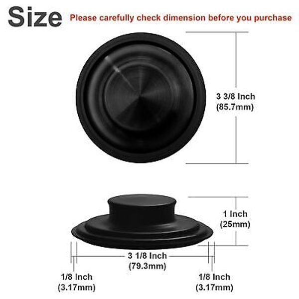 3 3/8 Inch 8.57cm Black Kitchen Garbage Disposal Plug Sink Stopper Stainless S