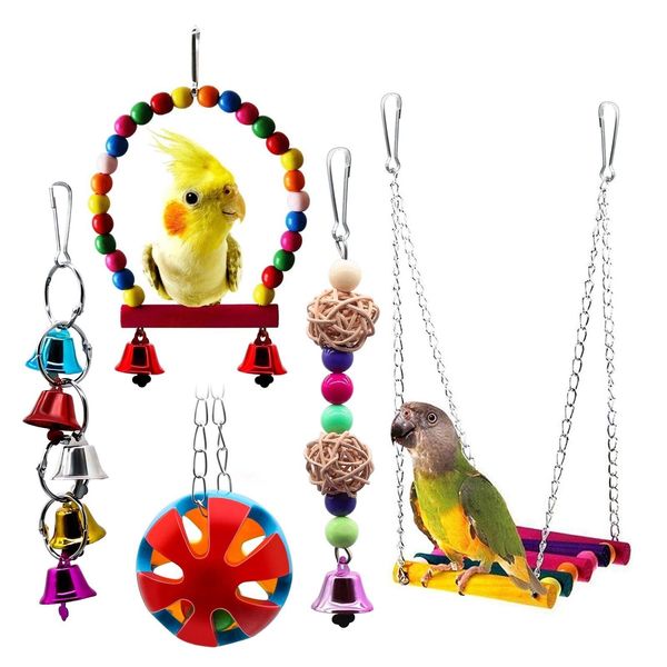 BWOGUE Bird Swing Toys with Bells Pet Parrot Cage Hammock Hanging Toy Perch f...