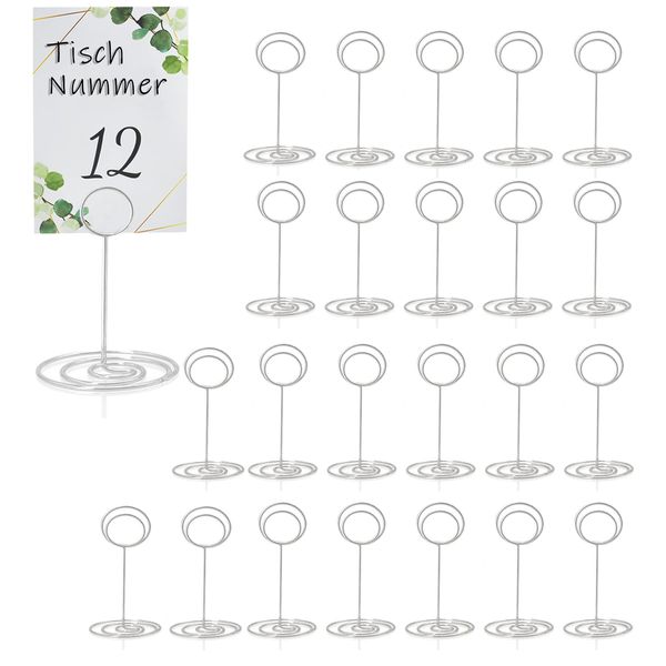 24Pcs Table Number Holders 3.3 Inch Mini Place Card Holder Table Number Stands Stainless Steel Card Table Holder for Wedding Party Graduation Reception Restaurant Home Centerpiece(Silver)