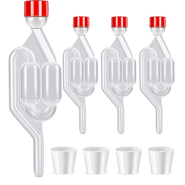 WJMY Gärspund Gärröhrchen Gäraufsatz Set Mit Deckel aus Kunststoff für Wein Bier Herstellung Sauerkraut Gären Kimchi (4 Stück)