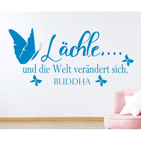 timalo® Modernes Wandtattoo fürs Wohnzimmer Spruch Buddha – Lächle und die Welt verändert sich | 75030-Cream-M-100x46