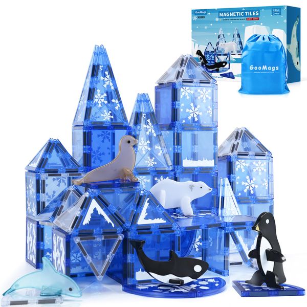 GooMags Magnetic Tiles with 5 Sea Animals Frozen Toys for Girls Ages 3-5 4-7 6-8 Magnetic Building Blocks Kids Games STEM Princess Toys Gifts for Kids