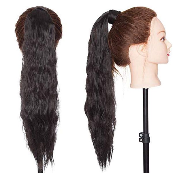 One Piece Curly Wrap Around Ponytail Hair Extension 20 Inch Synthetic Magic Yaki Ponytail Corn Wave Ponytail Synthetic Ponytail - Natural Black