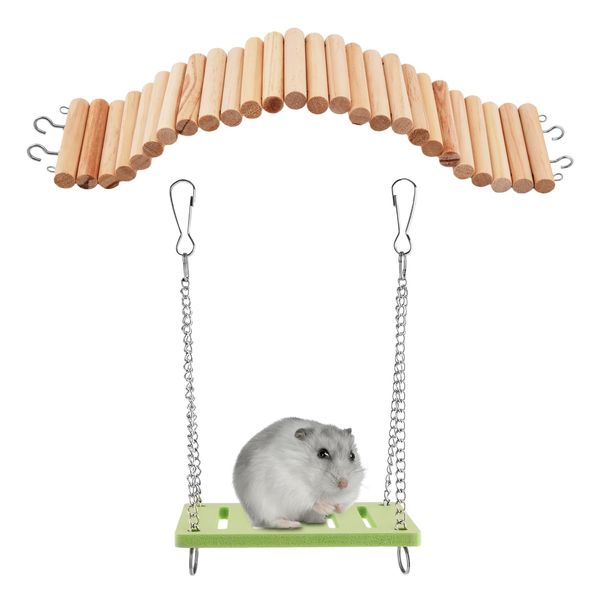 Hamster Suspension Bridge Toy, Climbing Wooden Ladder Swing for Hamsters, Cage Accessories Bendable Fence Climbing Toy Mice Mouse Gerbils Sugar Glider Rat and Other Small Animals