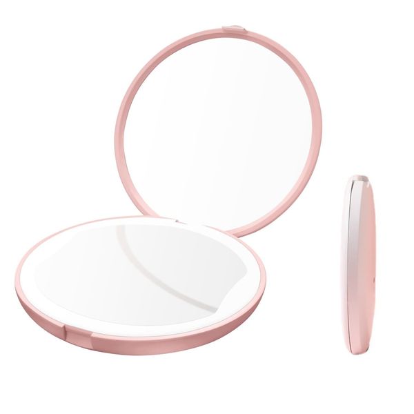 Cerioll LED-Spiegel, Make Up Spiegel, Kosmetikspiegel mit Licht, LED Taschenspiegel Klein, 23 LEDs, USB Wiederaufladbarem Make Up Reisespiegel, Klein Kosmetikspiegel Beleuchtet Für Unterwegs(Rosa)