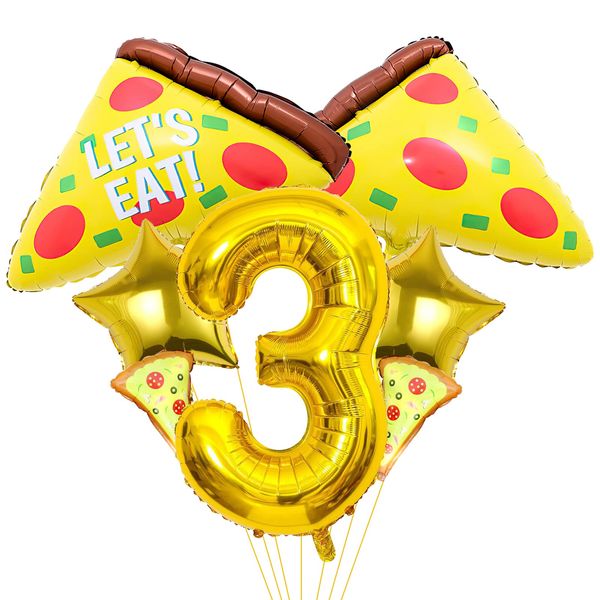 7pcs Pizza Balloons, Pizza Birthday Number Mylar Foil Balloon Pizza Slice Party Supplies Pizzaria Birthday Decorations (3rd)