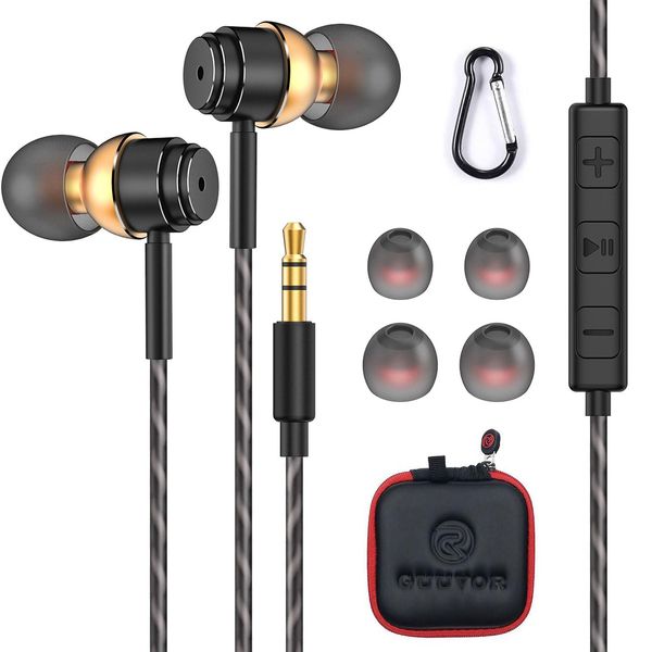 GUUVOR Wired In-Ear Headphones, Magnetic Earphones with Microphone, Wired Earbuds 3.5mm Jack Noise Isolating Headset with with Volume Control, Black-Gold