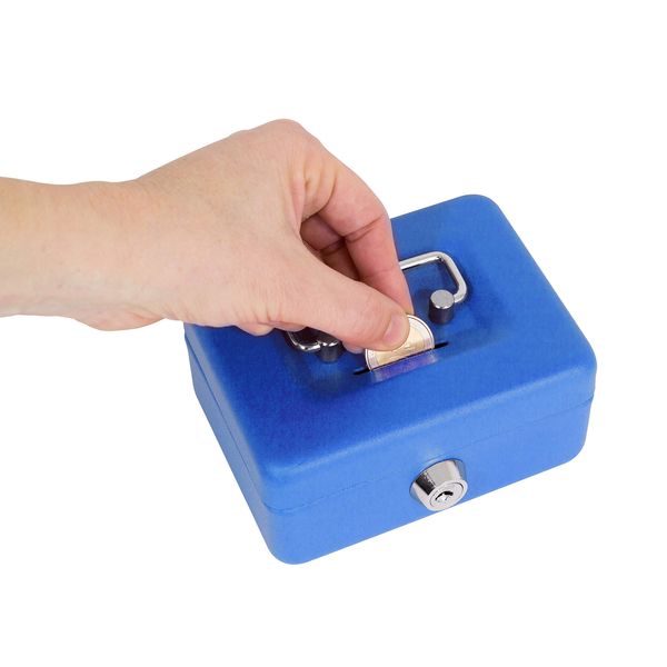 ARREGUI Elegant C9005 Steel Cash Box | Money Box | 12.5 cm Wide | Lockable Cash Till with Slot | Small Cash Box with Key | Cash Box | Blue