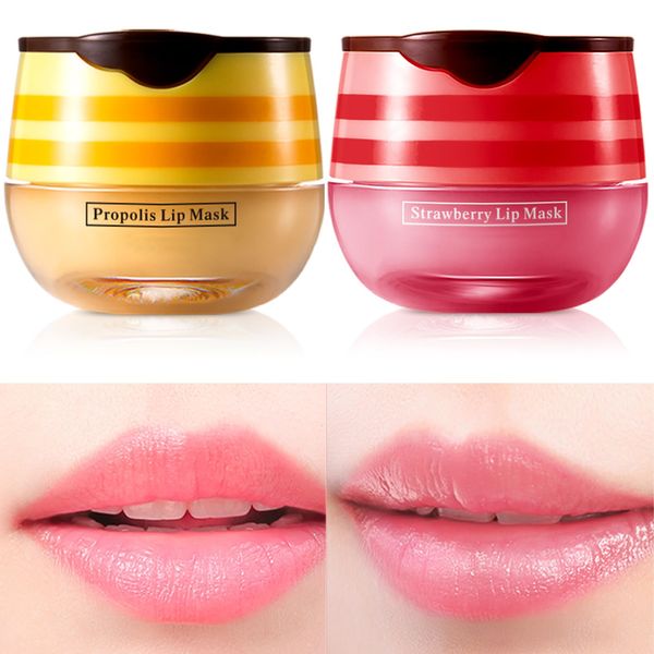 Jeffbaubl 2 Stück Balsam-Lippenmaske, Honig-Erdbeer-Lippenbalsam, Feuchtigkeitsspendende Lippen-Schlafmaske für Tag und Nacht, Lippenbalsam für Lippenpflege Trockene Rissige Spröde Lippen Peeling