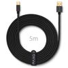PAXO 5m Nylon USB printer cable, black, USB A plug to USB B, charging cable, data cable, gold plug