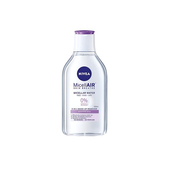 NIVEA MicellAIR Micellar Water Sensitive Skin, 400ML (PACK OF 2) Fragrance-free And Dermatologically Tested Gently Cleanses, Soothes, Cares, Hydrates (x 400ml)