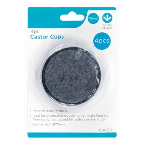 4 Pack of 75mm Non-Slip Castor Cups - Protects Floors From Scratches and Damage, Black with Felt Pads, Can be Used on Chairs, Tables, Pianos and More, Furniture Feet Cups