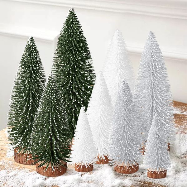 9Pcs Mini Bottle Brush Christmas Trees in 4 Sizes - Green, Silver, White Table Decorations