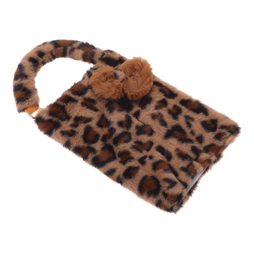 PARSLUCK Car Tissue Holder Car Tissue Box Organizer Leopard Print Brown Bow Plush 10.63"x7.09"x1.18" Leopard Print 1 Pc
