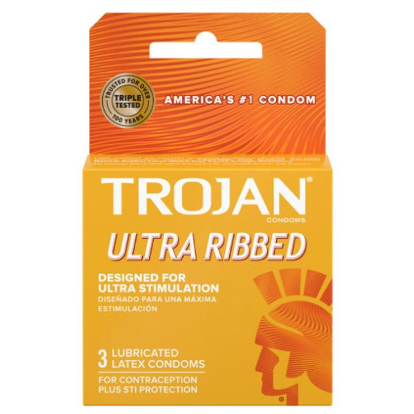 Trojan Stimulations Ultra Ribbed Lubricated Condom, 3ct Exp: 02/2028 Sealed