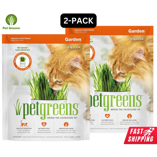 Pet Greens Pet Grass Self Organic Wheatgrass Grow Kit Garden For Cats 3oz 2 PACK