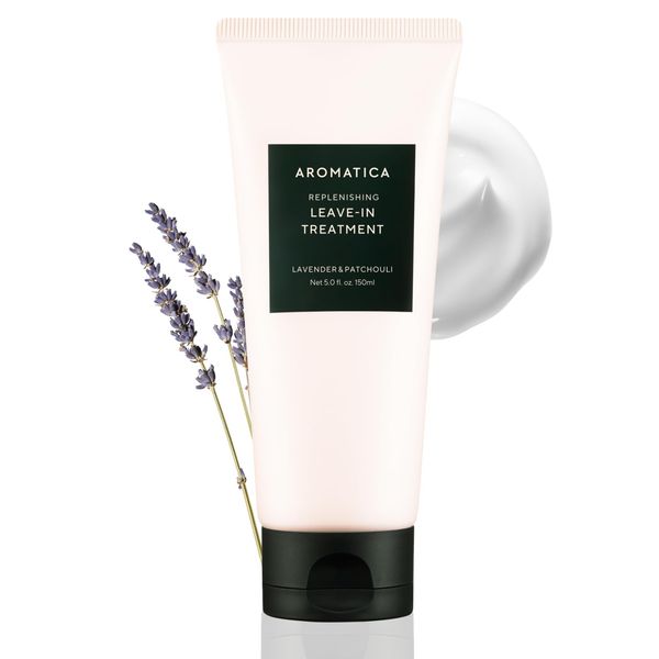 AROMATICA REPLENISHING LEAVE-IN TREATMENT LAVENDER & PATCHOULI 5.0fl oz/150ml - Silicone-Free Hair Conditioner for Damaged Hair & Heat Protection, No-Rinse Formula