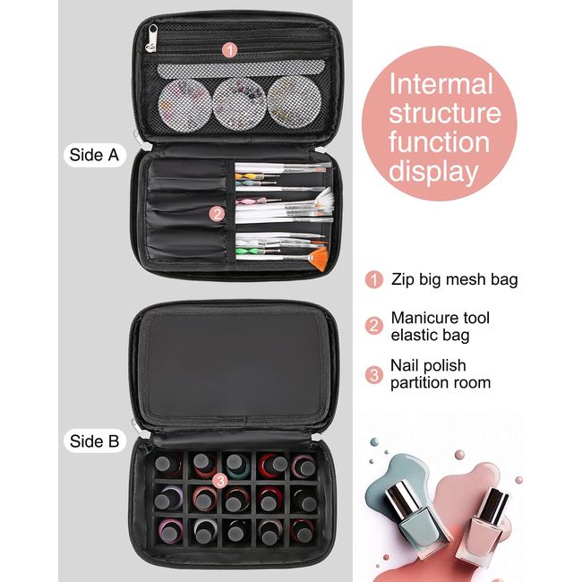 Nail Polish Carrying Case Bag Storage Organizer Pockets for Manicure  Accessories