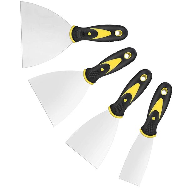 KZXXZH Wallpaper Scrapers, 1.5'', 3'', 4'', 5'' Wide Putty Knife Set, Metal Spackle Knives Paint Tools for Wallpaper/Decals/Drywall Finishing/Plaster Scraping (4 Pack)