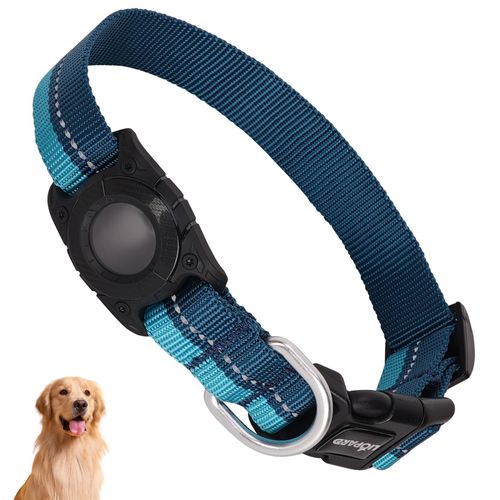 LIOPARD AIRTAG Dog Collar,IP68 Waterproof, Heavy Duty & Reflective Airtag Holder Dog Collar for Medium & Large Dogs - Durable, Stylish, Compatible with Apple Airtag (Blue, XL)