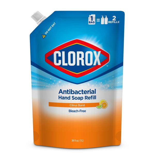 Clorox Antibacterial Liquid Hand Soap Refill | Hand Soap from Clorox, Liquid Hand Washing Soap Refill Washes Away Germs and Bacteria on Skin, 34 oz Citrus Burst Scent