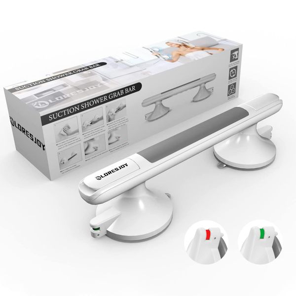 LORESJOY Shower Handle, No Drilling, Grab Bars for Seniors, Suction Cup, Bathtub Handle, Portable Mobile Grab Rail Bathroom with Suction Warning, Toilet Non-Slip Handle for Elderly People