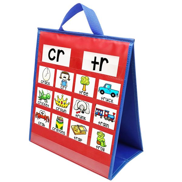 amzoya Portable Tabletop Pocket Chart,Double Sided & Self-Standing for Classroom or Home, Small Double Sided Table Top Pocket Chart(Red&Blue)